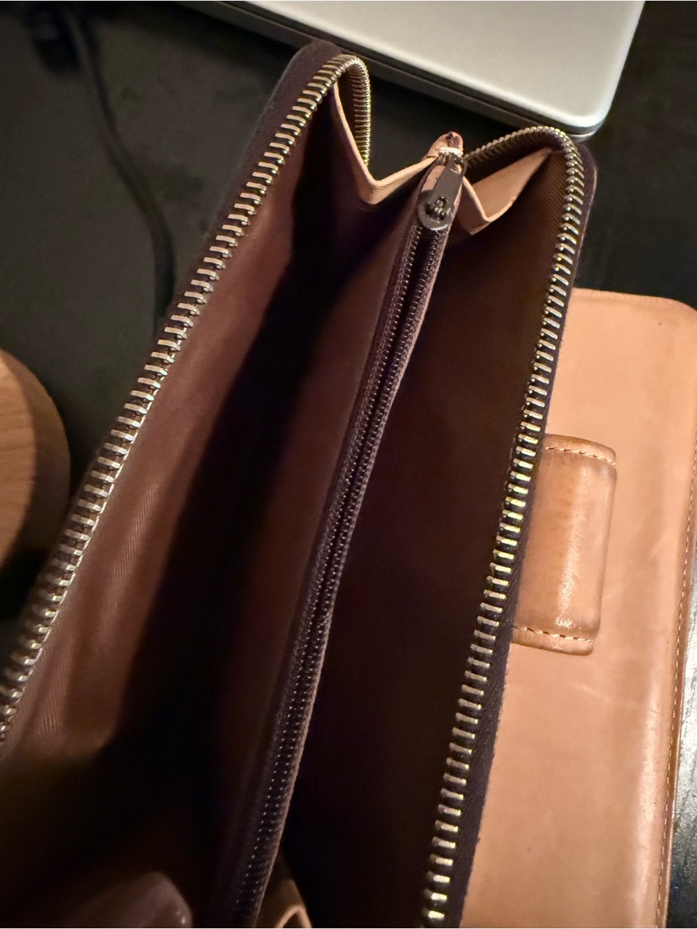 Dooney & Bourke Navy and Tan Leather Zip Wallet - Picture 7 of 7